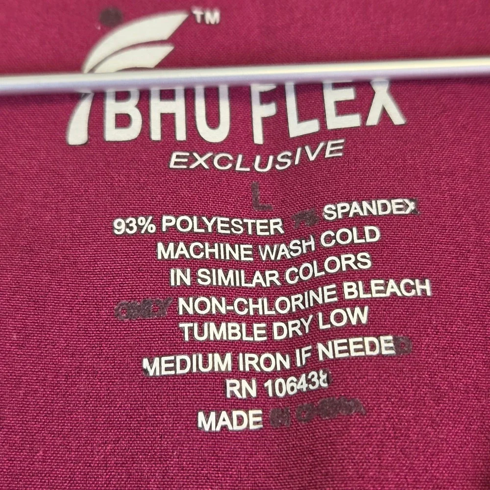 Bhu Flex Womens Burgundy Scrub Set V-Neck Top Jogger Pants Wine Large